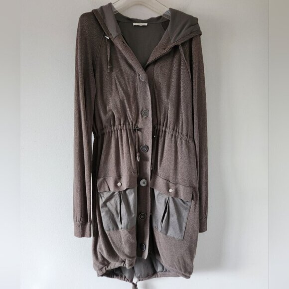 WHITE + WARREN | Light jacket hooded military green drawstring sz M - Picture 1 of 8